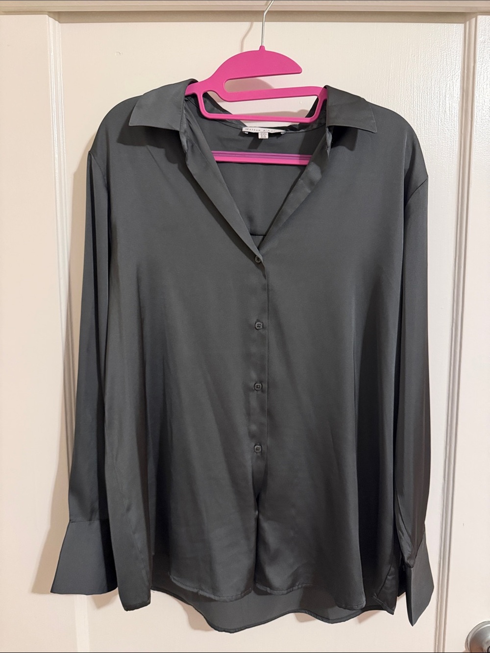 Satin Dark Gray Button-Up Shirt